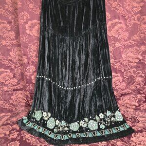 Double D Ranch Black Velvet Beaded Embroidered Tiered Skirt Women's L